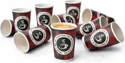 Produktbild von PACKEO Coffee-to-go-Becher Kaffeebecher To Go 200 ml (8 oz) | Pappbecher für Heißgetränke, Braun/Schwarz - 1000 Stück