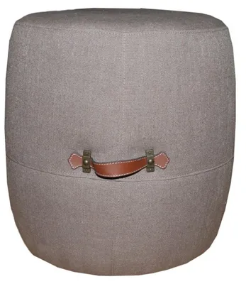 Produktbild von Casa Padrino Designer Sitzhocker Beige Rund mit Echtlederhandgriffen - Kolonial Stil Shabby Landhaus