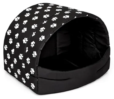 Produktbild von Hundehütte Hundehöhle Hundebett Hundehaus Katzenhöhle Schlafplatz L - 55x43 cm Schwarz mit Pfoten