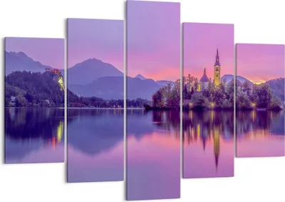 Produktbild von Bild auf Leinwand - Leinwandbild - Landschaft Berg See Kirche - 150x100cm - Wand Bild - Wanddeko - Leinwanddruck - Bilder - Kunstdruck - Wanddekoration - Leinwand bilder - Wandkunst - EA150x100-3208