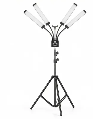 Zdjęcie produktu dla Elastyczna lampa LED wideo z 4 ramionami, regulacja barwy od 3200K do 5600K, obrót o 360°, możliwość regulacji jasności, idealna jako oświetlenie doświetlające podczas sesji zdjęciowych i transmisji na żywo. Kolor: czarny