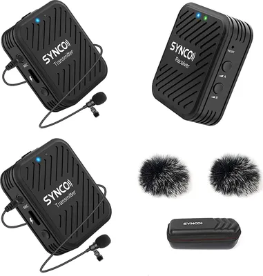 Produktbild von SYNCO G1 (A2) 2,4 G Drahtloses Mikrofonsystem mit 1 Empfaenger & 2 Sendern & 2 Lavalier-Mikrofonen 50 m Reichweite 3,5 mm Stecker fuer Smartphone-Kamera Camcorder Vlog Live-Streaming Interview-Videoaufzeichnung
