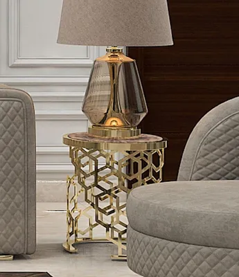 Produktbild von Casa Padrino Luxus Beistelltisch mit Kunstmarmor Tischplatte Grau-Schwarz / Gold H. 55 cm