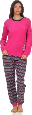 Produktbild von Damen Frottee Pyjama Schlafanzug langarm mit Bündchen und süsser Bär-Applikation 20113777 ; pink , 40/42