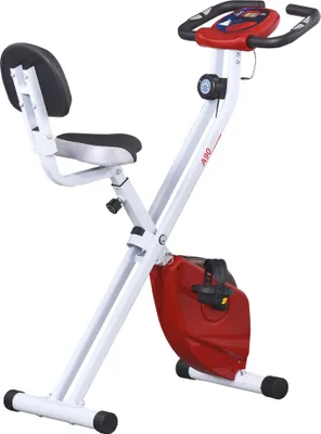 Image de HOMCOM Vélo d'appartement pliable vélo de fitness vélo d'intérieur 8 niveaux de résistance magnétique avec dossier selle réglable écran LCD multifonction capteur fréquence cardiaque rouge