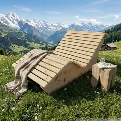 Produktbild von Holzliege Waldsofa Wellenliege Relaxliege "Sigi" Gartenliege Massivholz Zirbe abgeschrägt 100cm Himmelsliege