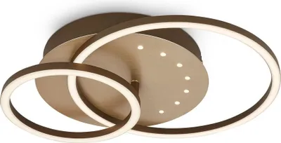 A modern LED ceiling light with intertwined rings and LED dots.