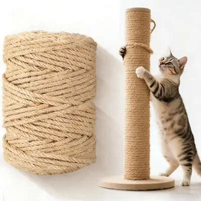 Productafbeelding van Natuurlijke Sisal Krab Touw 50 m, 6 mm Dikte voor Krabpalen en Decoratie