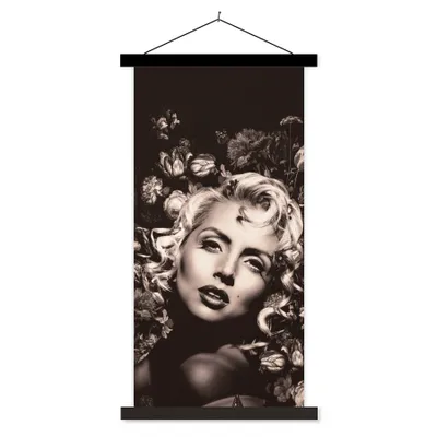 Produktbild von MuchoWow® Textilposter Frau - Blumen - Schmetterling 40x80 cm mit schwarzem Rahmen - Wandemalerei