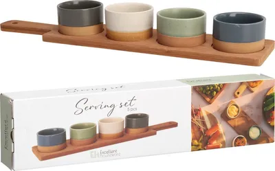 Produktbild von 4er-Set Keramik-Servierschalen Bambustablett