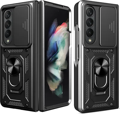 Obrázek produktu pro Samsung Galaxy Z Fold4 Pouzdro s Kroužkem, Stojánek, Ochrana Kamery, TPU Nárazník, Silikonové Pouzdro pro Samsung Galaxy Z Fold 4 5G černé