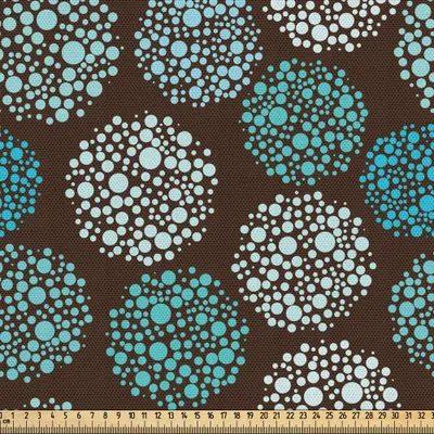 Produktbild von ABAKUHAUS Brown und Blau Gewebe als Meterware, Punkte bilden ovale Formen Retro-Stil abstrakte geometrische Vintage, 10 M (148 x 1000 cm), Braun Türkis Weiß