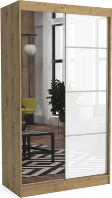Produktbild von Brent - Kleiderschrank mit Spiegel Suzan, Schlafzimmerschrank mit 1 Kleiderstange und Einlegeböden für Kleidung, 160x215x60 cm, Artisan Eiche