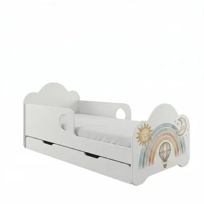 Image de Lit d'enfant Happy Babies Novula avec barrière de sécurité pour garçon, 140 x 70 cm, pour chambre d'enfant, avec tiroir, matelas, lit simple pour enfants, arc-en-ciel