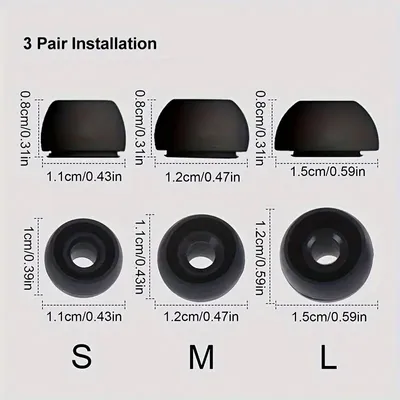 Produktbild von Ohrpolster für AirPods PRO / PRO 2, Ohrkappen Ohrstöpsel 3 paar S/M/L Schwarz