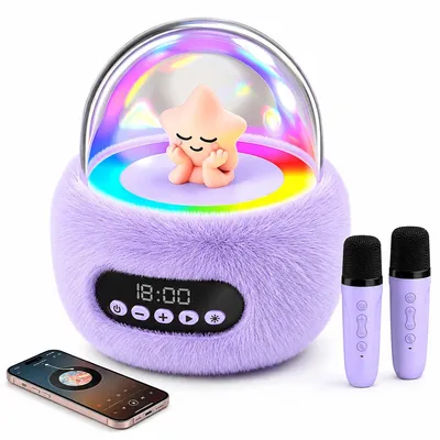 Produktbild von Karaoke Mikrofon Kinder mit 2 Bluetooth Mikrofonen, tragbare Kinder Karaoke Maschine mit LED Partylicht, 5 Soundeffekten und sicherer Lautstärke für Kinder ab 3 Jahren