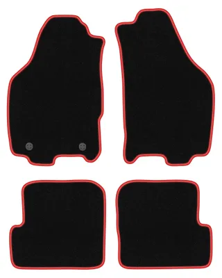 Zdjęcie produktu dla Dywaniki samochodowe welurowe CARLUX-RED do: Lancia Ypsilon II (2003-2011, hatchback) czarne z czerwonym obszyciem, z mocowaniami