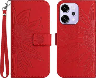 Produktbild von OPPO Reno14 Hülle - Coverup Sonnenblume Klapphülle mit Schlüsselband - Rot