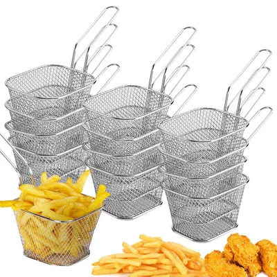 12er-Set Frittierkörbchen aus Edelstahl, klein, silber