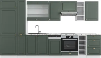Obrázek produktu pro Kuchyňský kout Vicco Fame-Line Zeleno-zlatý venkovský dům/bílá 355 cm bez pracovní desky, Model 38050