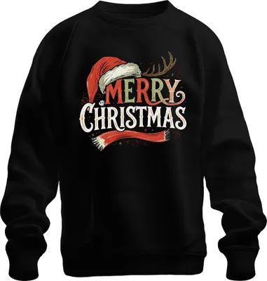 Produktbild von MERRY CHRISTMAS Weihnachtsmütze Rentier Vintage Retro Weihnachten Uni Sweatshirt Pullover, Schwarz, 3XL