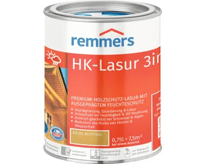 Produktbild von Remmers HK-Lasur 3in1 eiche rustikal (RC-360) 0,75 l, Holzlasur aussen