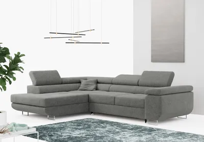 Produktbild von Ecksofa L-Form Couch mit Schlaffunktion und Verstellbare Kopfstützen - GUSTAW - Grau - Links