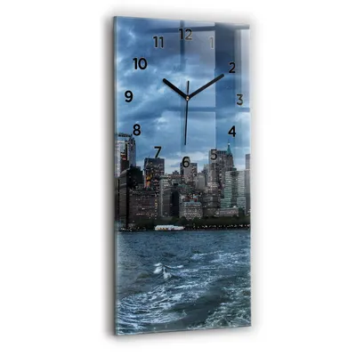 Produktbild von Wallfluent Wanduhr – Stilles Quarzuhrwerk - Uhr Dekoration Wohnzimmer Schlafzimmer Küche - Zifferblatt - schwarze Zeiger - 30x60 cm - Panorama New York