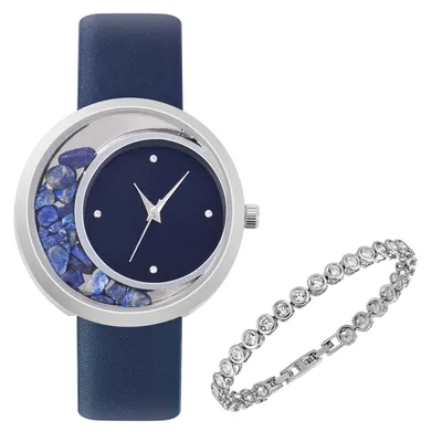 Produktbild von Crystal blue Damen Armbanduhr Lapislazuli Edelstein + Armband Kristall SET 6569 / 85771