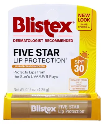 Imagen del producto de Bálsamo labial hidratante "Five Star Lip Protection" con protección solar SPF 30, marca Blistex, 4,25 g