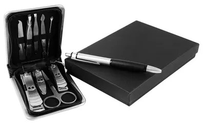 Produktbild von Geschenkset Kugelschreiber Nagelpflegeset im schwarzen Kunstleder-Etui schwarz