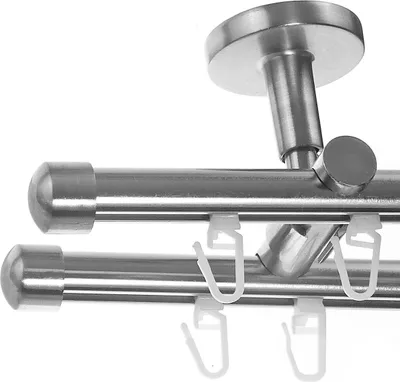 Produktbild von BASIT Innenlauf Gardinenstange Edelstahl Look 16mm mit Deckenträger 2 läufig modern Kappe D80 E17 E17
