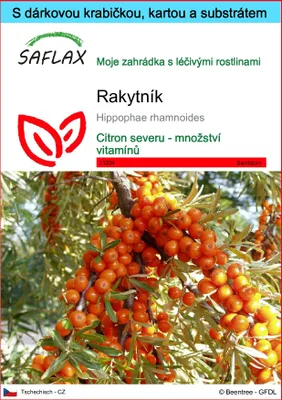 Obrázek produktu pro SAFLAX Dárková sada - rakytník - Hippophae rhamnoides - 40 Semena - S dárkovou krabičkou, přepravním štítkem, dárkovou kartou a pěstebním médiem