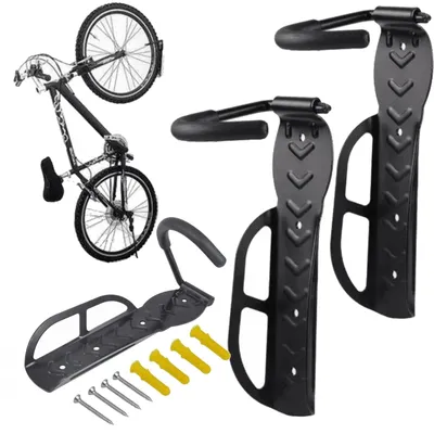 Obrázok produktu pre Nástenný držiak na bicykel hák na bicykel 2 ks pevný vešiak na stenu do garáže pivnice bytu úspora miesta čierny kovový