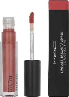 A MAC Lipglass lip gloss and its packaging are displayed against a white background.