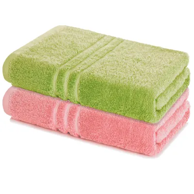 Produktbild von Lavea® 2er Set Saunatuch 80x200 cm, Saunahandtuch, 100% Baumwolle Frottier, saugstark, pflegeleicht 60°C, Elena, Lindgrün & Pastellrosa