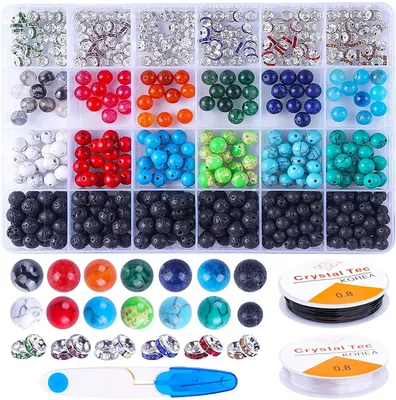 Lavakralen 8 mm mit Chakra-Perlen, Set 556 Teile