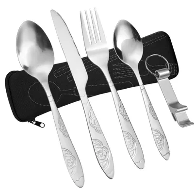 Productafbeelding van Campingbesteck Set van 6 stuks, RVS met bestek en opbergtas