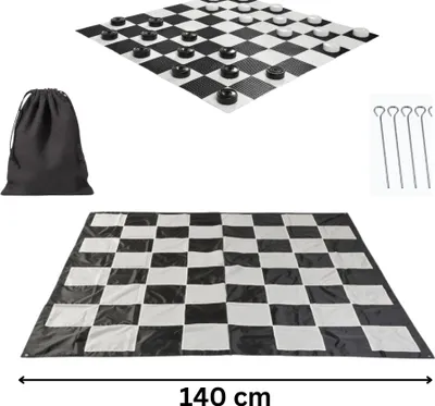 Image de Jeu de dames de jardin, 8x8, pour l'extérieur et l'intérieur - PVC - 10 cm de pierres - Avec tapis en nylon 140x140 cm