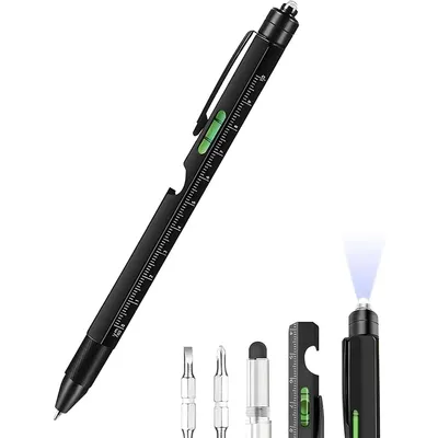 Produktbild von 9-in-1 Werkzeugstift, Multifunktions Kugelschreiber mit LED, Schraubendreher, Lineal & Touchpen, Gadget für Männer, DIY Geschenk