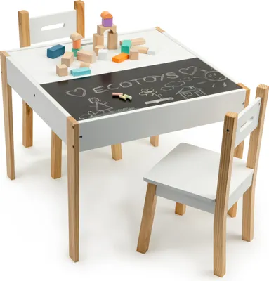 Produktbild von ECOTOYS Kinderholztisch mit Tisch und zwei Stühlen