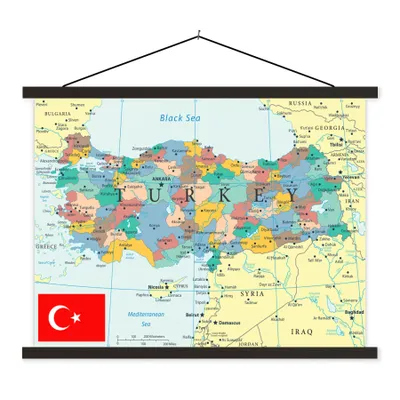Produktbild von MuchoWow® Textilposter Kolorierte Landkarte der Türkei mit der Flagge 40x30 cm mit schwarzem Rahmen - Dekorationen