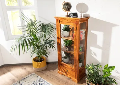Produktbild von MASSIVMOEBEL24 Vitrine Akazie 72x40x155 honig  lackiert OXFORD #0527