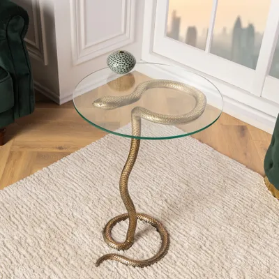 Produktbild von riess-ambiente Beistelltisch WILDLIFE SNAKE 65cm kupfer Metall Glas antik rund