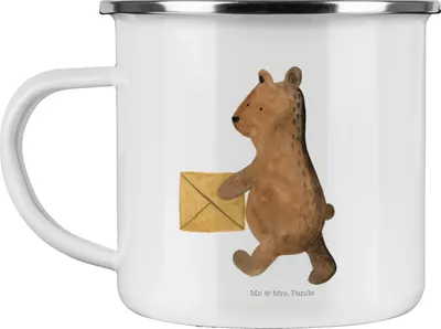 Produktbild von Mr. & Mrs. Panda Pott Bär Zuhause - Weiß - Geschenk, Teddy, reisetasse, Emaille Tasse, Einzugsgeschenk Einzug Neues Haus Neue Adresse Umzug Umziehen, Campingbecher