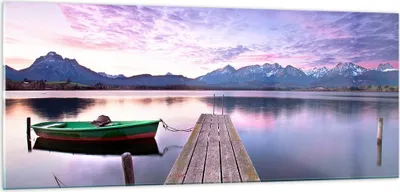 Produktbild von Bilder auf glas - See Berge Wasser - 100x40cm - Glasbilder - Wandbilder - Kunstdruck - zum Aufhängen bereit - Wanddekoration aus Glas - Glas Bilder - Wandbild auf Glas - Einteilig - GAB100x40-3671