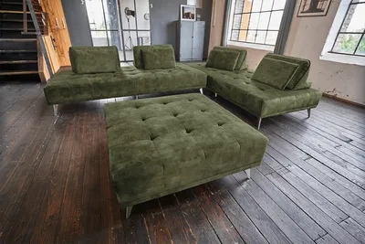 Produktbild von KAWOLA Sofa WIOLO Ecksofa velvet mit Hocker moosgrün
