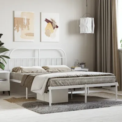 Produktbild von The Living Store Bettgestell mit Kopfteil Metall Weiß 140x200 cm