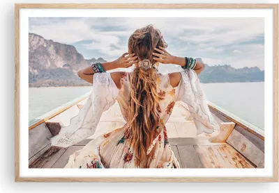 Produktbild von Gerahmtes Poster - Rahmen in heller Eiche - Frau Boot Rücken - 91,5x61 cm - Wand Bild - Wanddeko - Wandbilder - Kunstposter - Wandposter - Bilderrahmen - Bilder - Kunstdruck - P2NAA91x61-5059