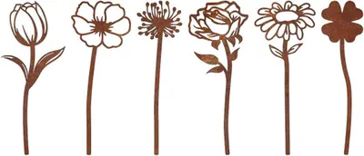 Produktbild von 6 Gartenstecker als Rostdekoration für Rosen, Löwenzahn und Chrysanthemen auf Terrasse, Balkon oder im Blumentopf